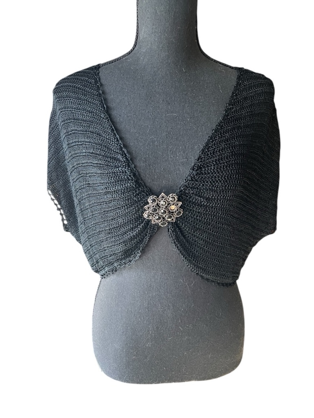 White House Black Market  Crochet Shrug with Decorative Brooch Closure - Picture 2 of 8